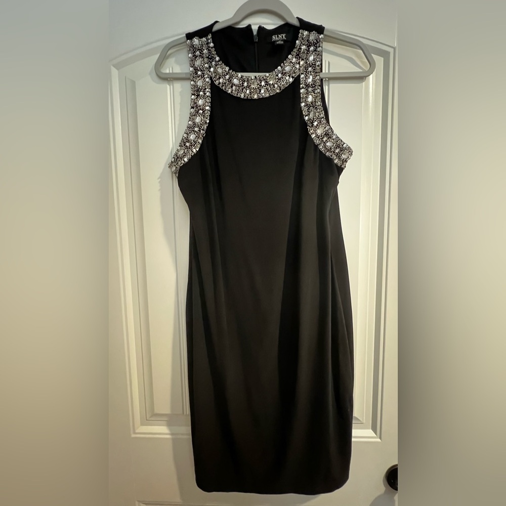 S.L. Fashions Black Dress with Silver Accents